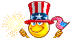 July 4th Hat Sparkler Waving Patriotic Flag Red White And Blue Stars Stripes Smiley Smilie Emoticon Animated Animation Gif Pictures, Images and Photos