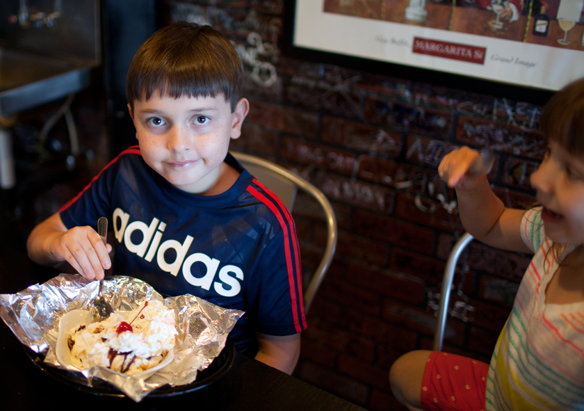 First bite of real ice cream and whipped cream!