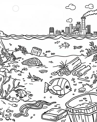 polluted ocean coloring page