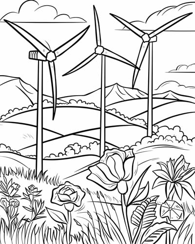 wind turbines coloring page