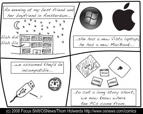 They're MacBooks running Vista already, they grow up so fast... Eee.