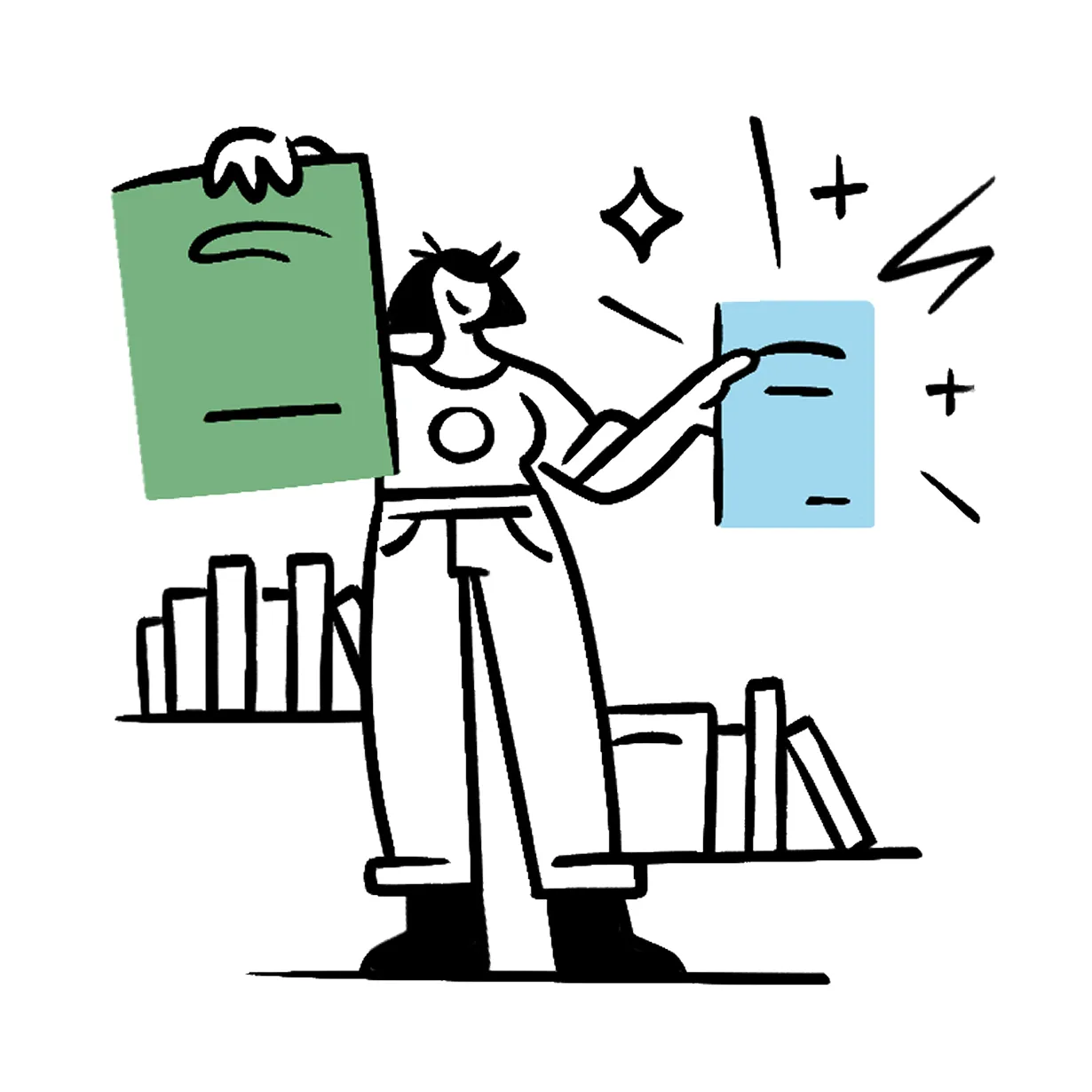 Stack of three books with different images on the covers, the top book cover features a blue VW Beetle car.