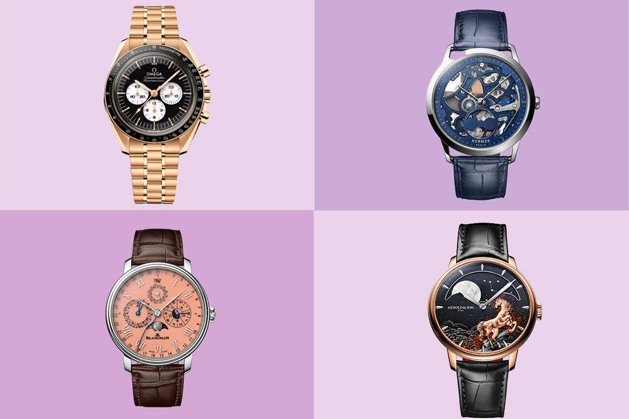 The moon is in the spotlight with these four models. Photos: Omega, Hermès, Blancpain Villeret, Arnold & Son. Montage: Paperjam
