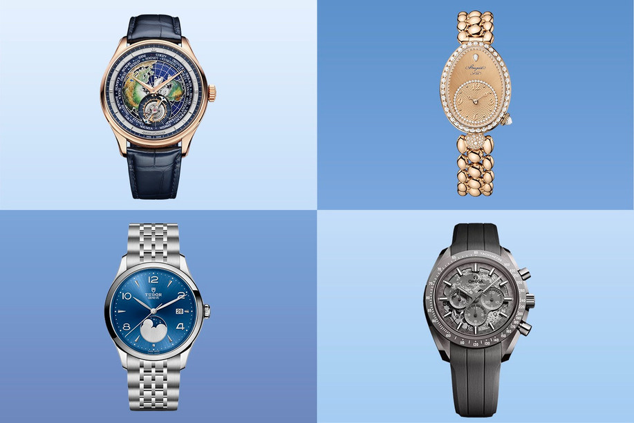 From left to right and top to bottom: Jaeger-Lecoultre Master Grande Tradition Calibre 948, Breguet Reine de Naples, Tudor 1926 Luna and Omega Speedmaster Dark and Grey Side on the Moon. (Photos: IMAGIE/Jaeger-LeCoultre, Tudor, Breguet, Omega)