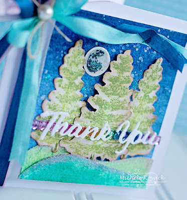 Lovely stamped pine trees and water colors! @JustRite Created by Michele Kovack