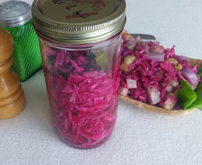 Pickled Red Cabbage, in a jar and in a salad