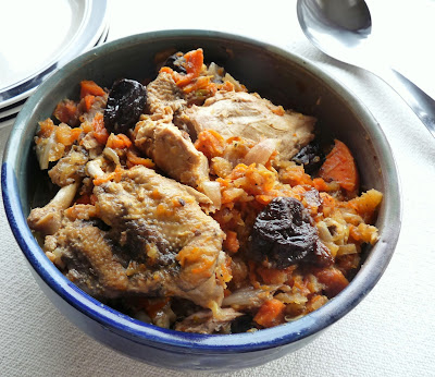 Braised Guinea Fowl with Carrots & Prunes