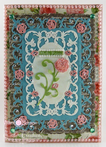 Candy Slabaugh creates a card featuring #Want2Scrap #Spellbinders #RomanticRose