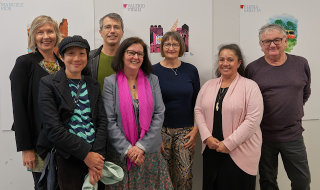 The Oratia crew with Lindsey Jones (third from right), Honorary Consul for Italy, Auckland. From left: Belinda Cooke (sales & marketing consultant), Frances Chan (editor), Peter Dowling (publisher), Alessandra Zecchini (media director), Lindsey Jones, Carolyn Lagahetau (editorial director), Ross Kinnaird (illustrator)