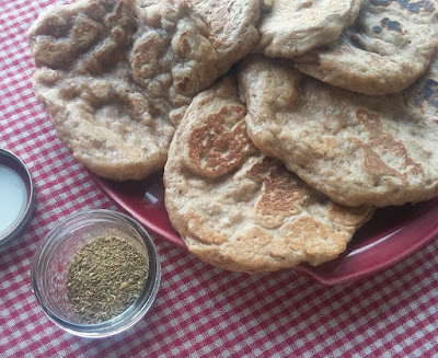Rye & Spelt Naan Rye & SPelt Naan with a jar of Bread Spice