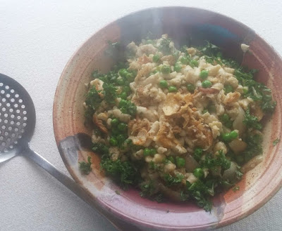 Ricotta Cheese Spaetzle with Peas, Shallots & Mushrooms Ricotta Cheese Spaetzle with Peas, Shallots & Mushrooms