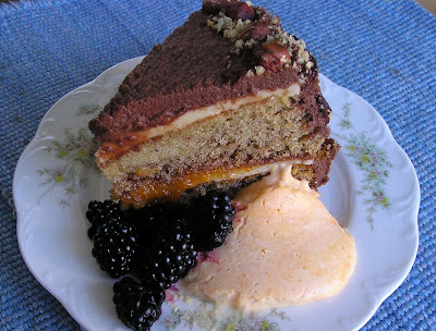 Hazelnut Torte with White Chocolate Frosting layers and Chocolate Whipped Cream Frosting Hazelnut Torte with White Chocolate Frosting layers and Chocolate Whipped Cream Frosting