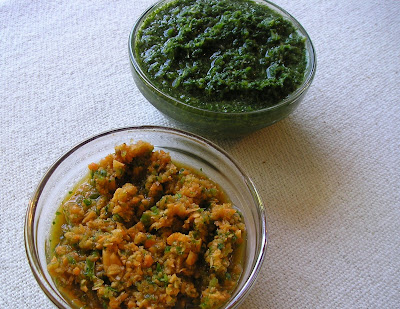 Green Mint and Cilantro Chutney, and Carrot Chutney