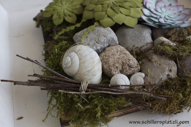 Sukkulenten Steingarten Stampinup Holz Stein DIY Schnecke Moos Goldfaden