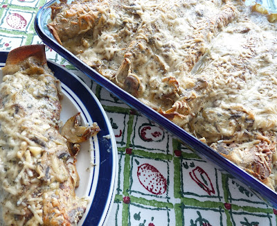 Ham, Cheese & Belgian Endive in Buckwheat Crepes with Mushroom Sauce