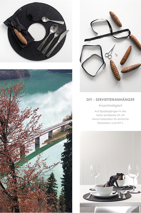 Herbstliche Tischdekoration mit Tannenzapfen