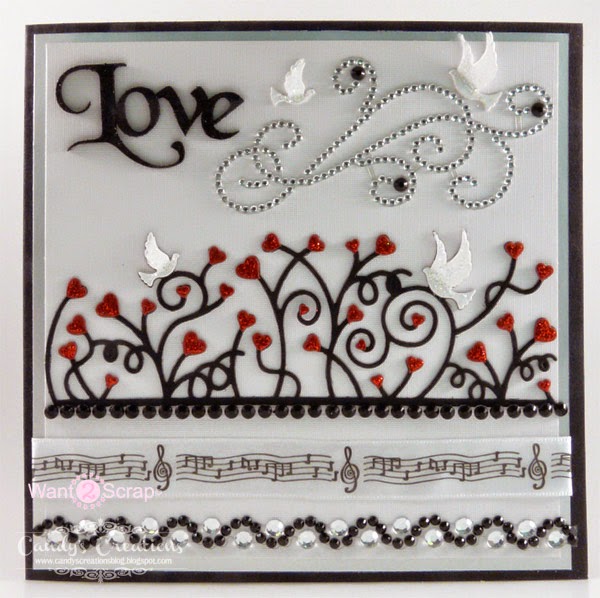 Candy Slabaugh creates a card featuring #Want2Scrap #Spellbinders #LoveBirds #HeartsAFluttter
