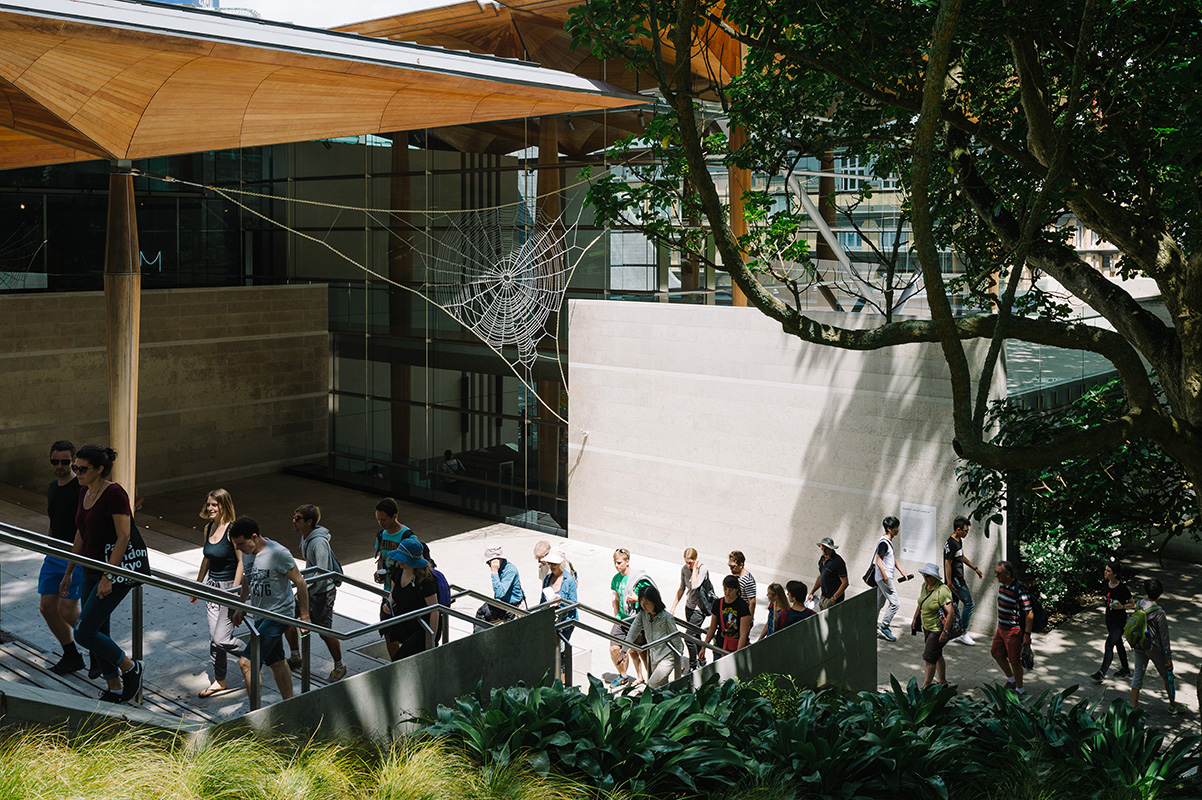<p>Walking up the stairs from the Gallery to neighbouring Albert Park</p>