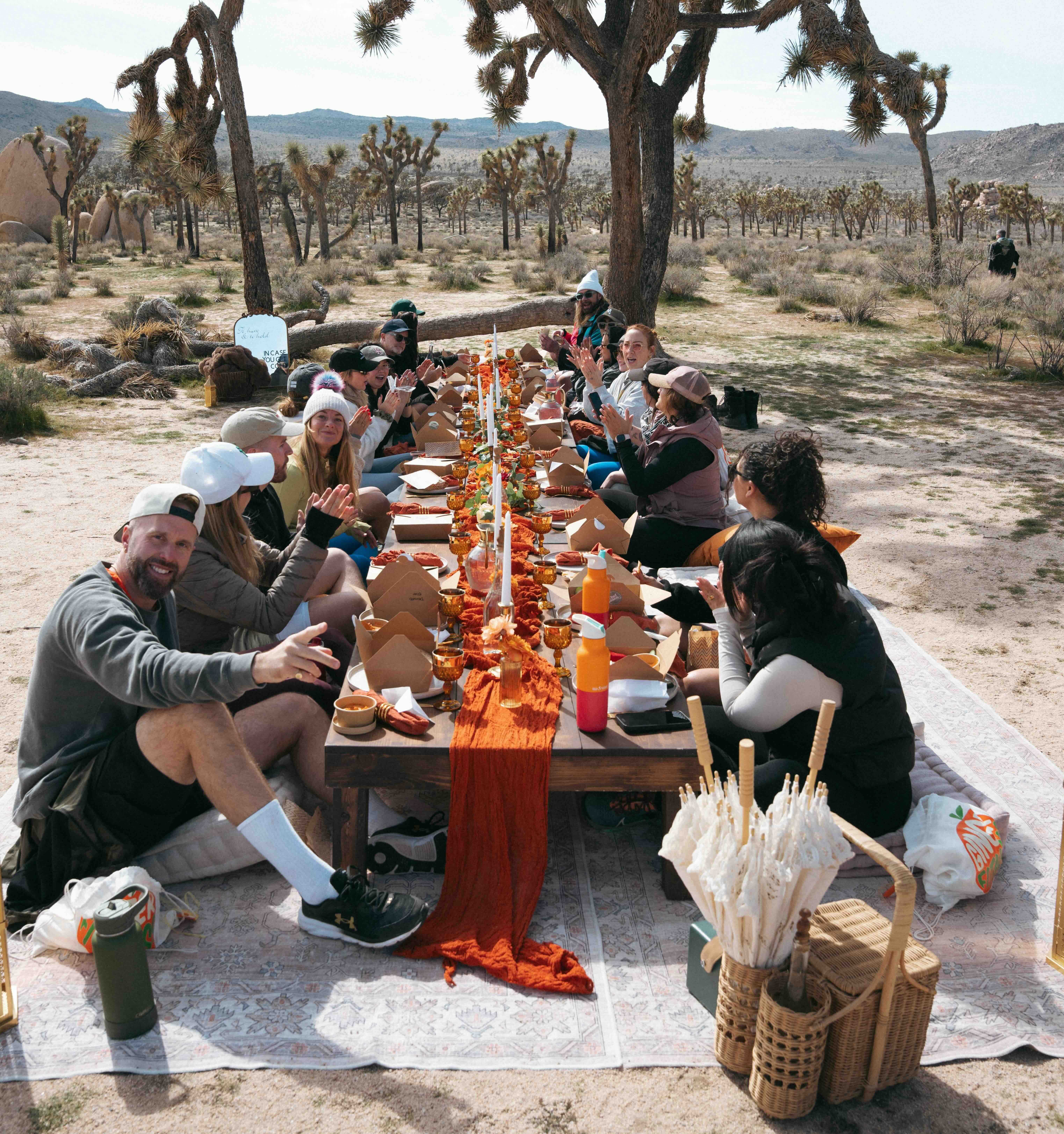 Chef Joann’s Artist’s Retreat group event, where guests relax and connect in a cozy outdoor setting with sweeping Southern California views. A heartfelt moment from a creative and nourishing experience.