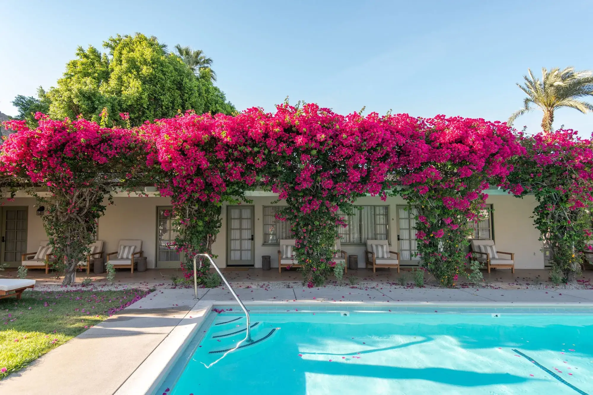 Elegant candlelit dinner setup beside the pool at Casa Cody in Palm Springs, with desert-inspired décor and catering by Chef Joann for an intimate Southern California evening event.