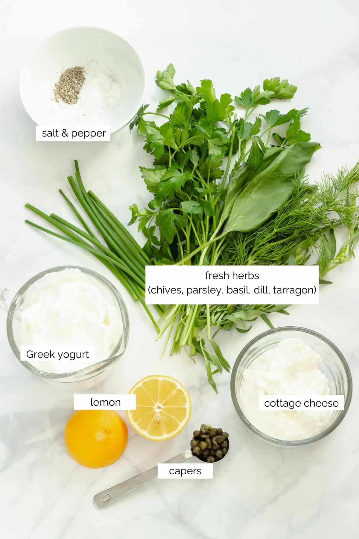 Ingredients needed to make 5-minute green goddess dip