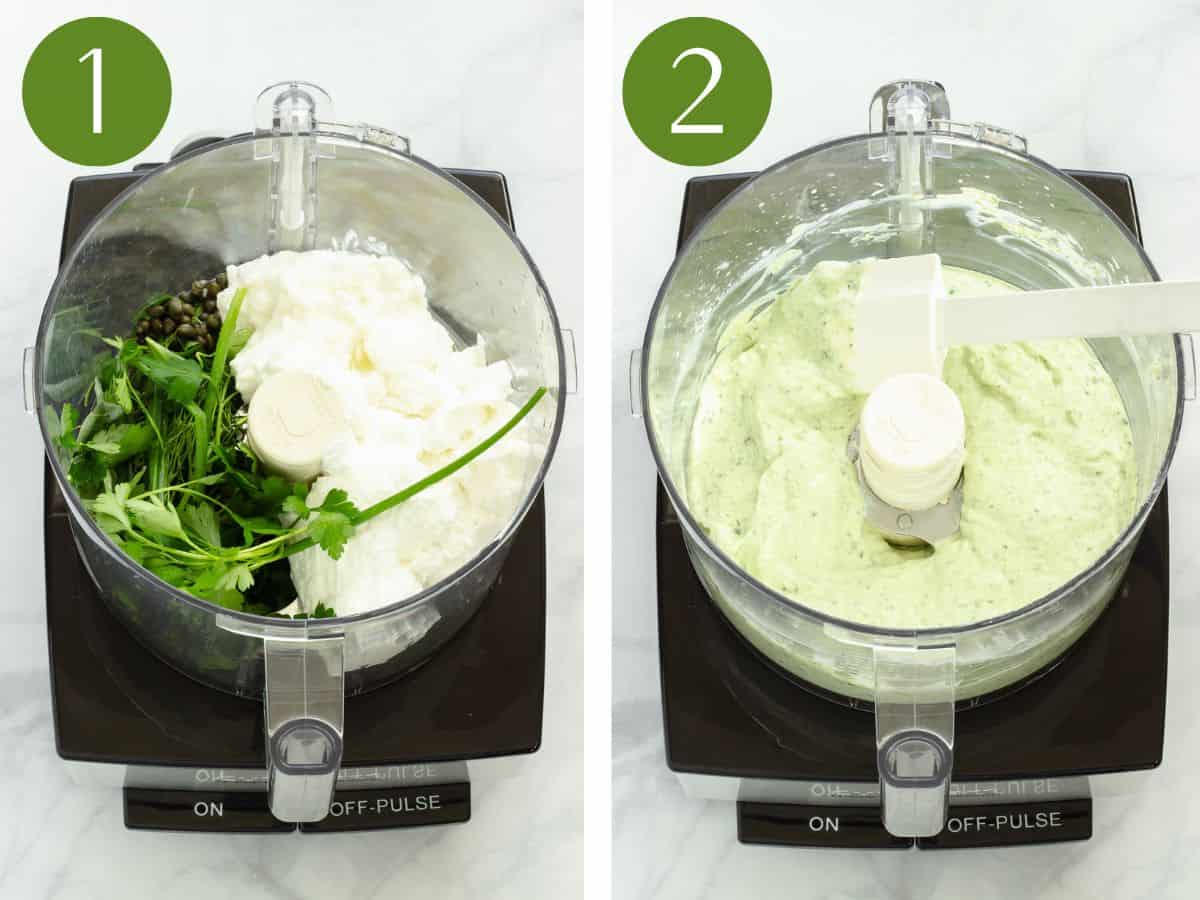 Steps to make green goddess dip.
