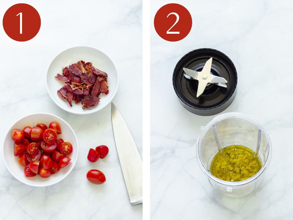 Steps 1 & 2 to make a BLT salad