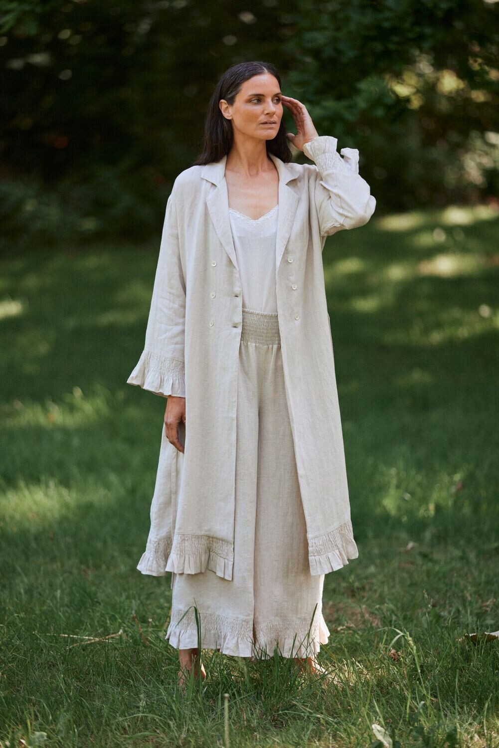 Femme Facon Linen Maxi Coat Natural