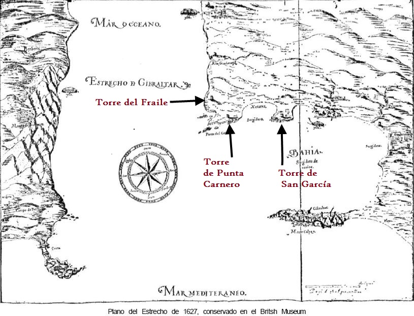 Situación de las almenaras algecireñas en 1627.