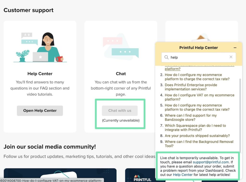 unavailable live chat