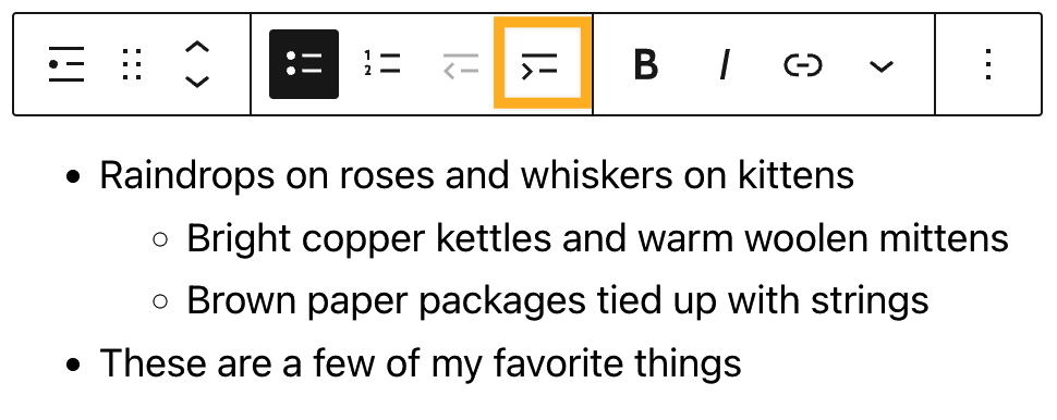 The indent icon highlighted.