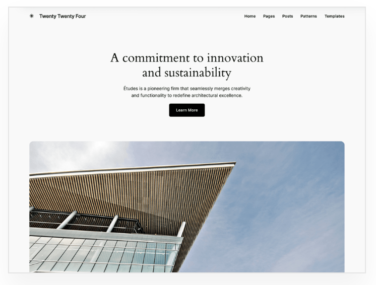 The homepage of the 2024 theme.