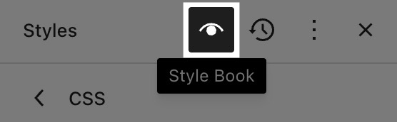 The "Style book" icon highlighted while working in Styles in the editor.