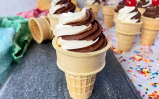 Horizontal image of desserts designed to look like frozen treats.