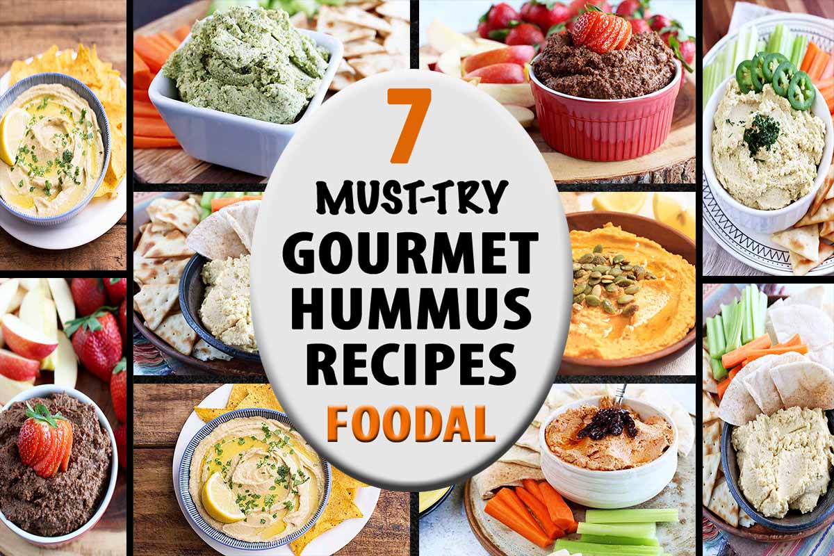 Horizontal image of a collage of various bean dip recipes, with a label in the center.