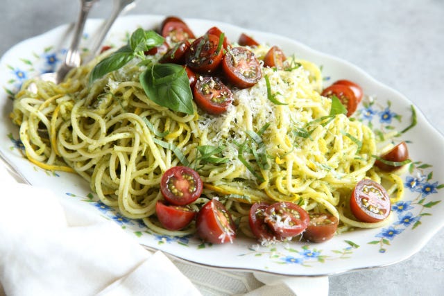 Pesto Spaghetti with Summer Squash Recipe - Delish.com pesto spaghetti with summer squash recipe