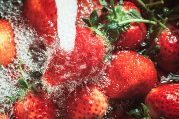 Water Splashing over Strawberry