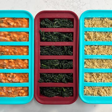 Frozen food storage containers with various prepared meals. Frozen food storage containers with various prepared meals.