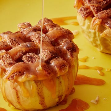 Air Fryer Apple Pie Baked Apples baked apples in the air fryer topped with a lattice crust and caramel