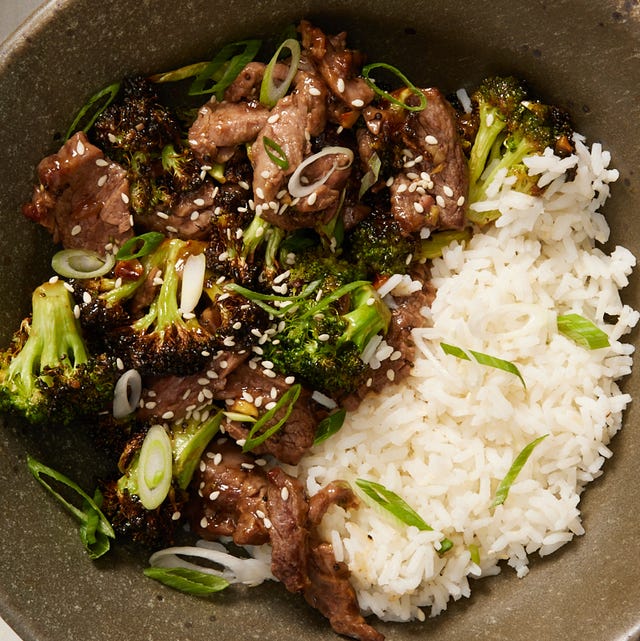 Air Fryer Beef & Broccoli air fryer beef and broccoli in a bowl with white rice