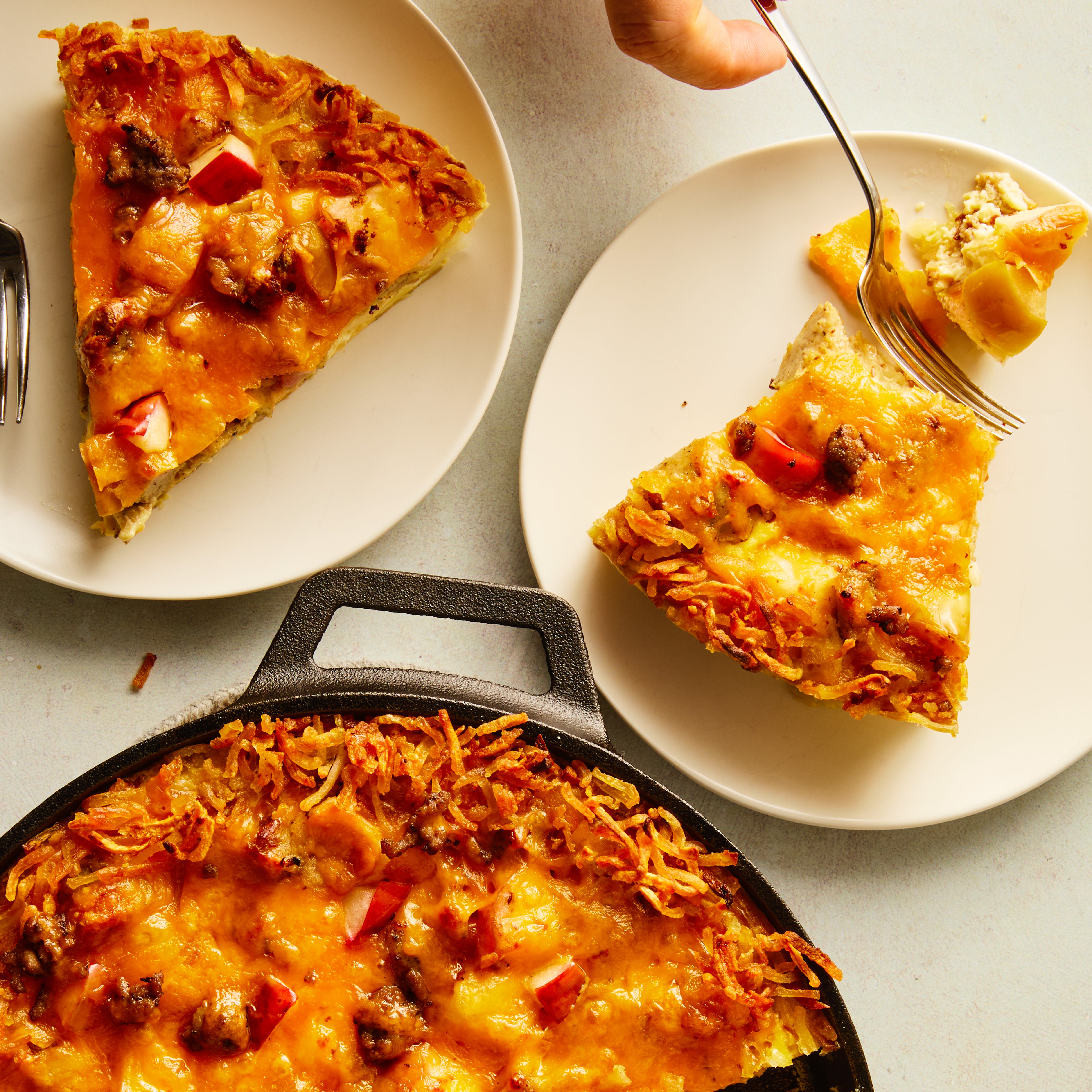 apple, sausage, cheddar hash brown breakfast bake