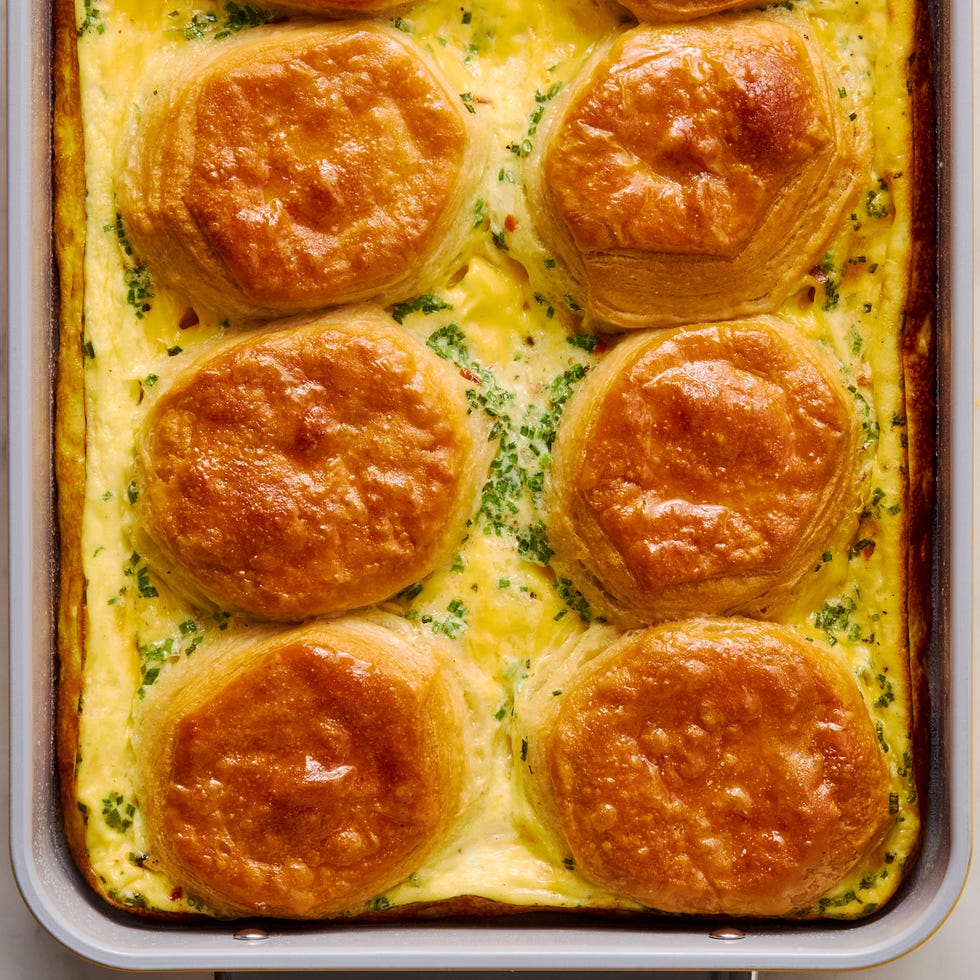 Bacon & Egg and Cheese Biscuit Casserole bacon and egg casserole layered with biscuits