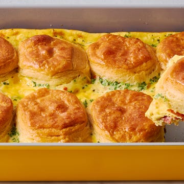 Bacon & Egg and Cheese Biscuit Casserole bacon and egg casserole layered with biscuits