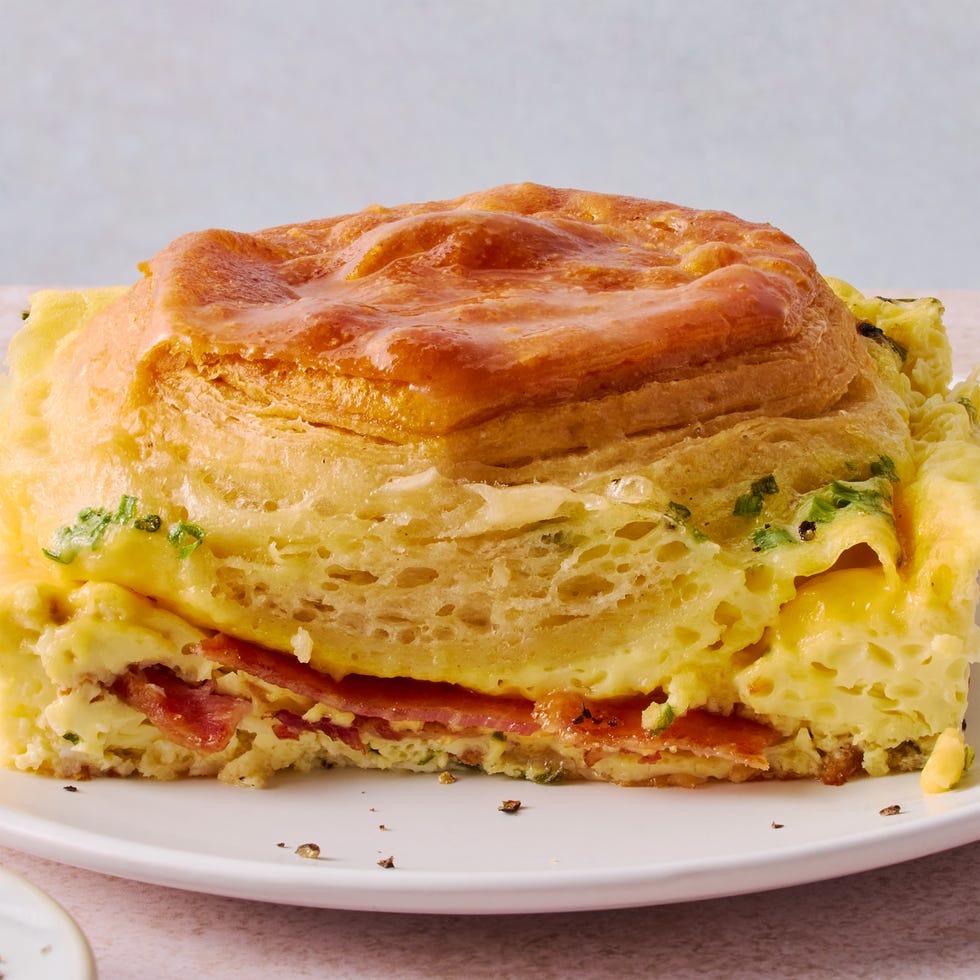 Bacon & Egg and Cheese Biscuit Casserole bacon and egg casserole layered with biscuits