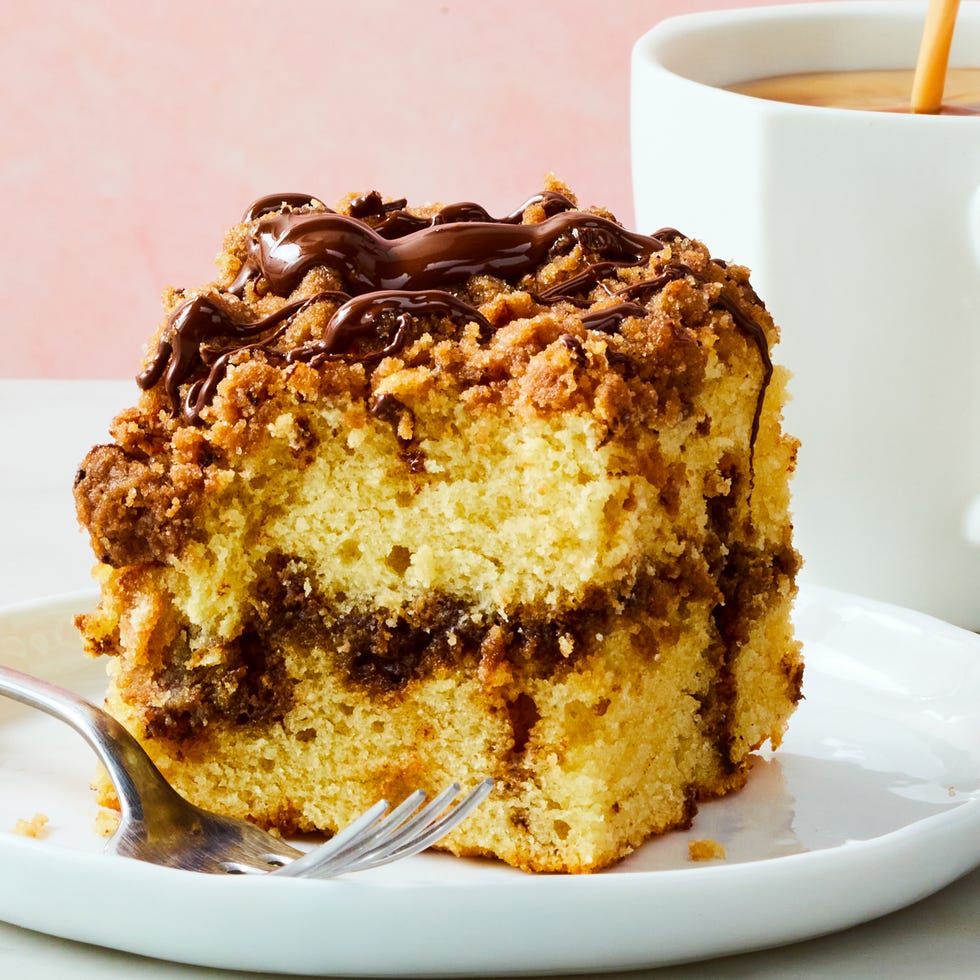 Baileys Chocolate Coffee Cake coffee cake with a chocolate swirl and chocolate topping