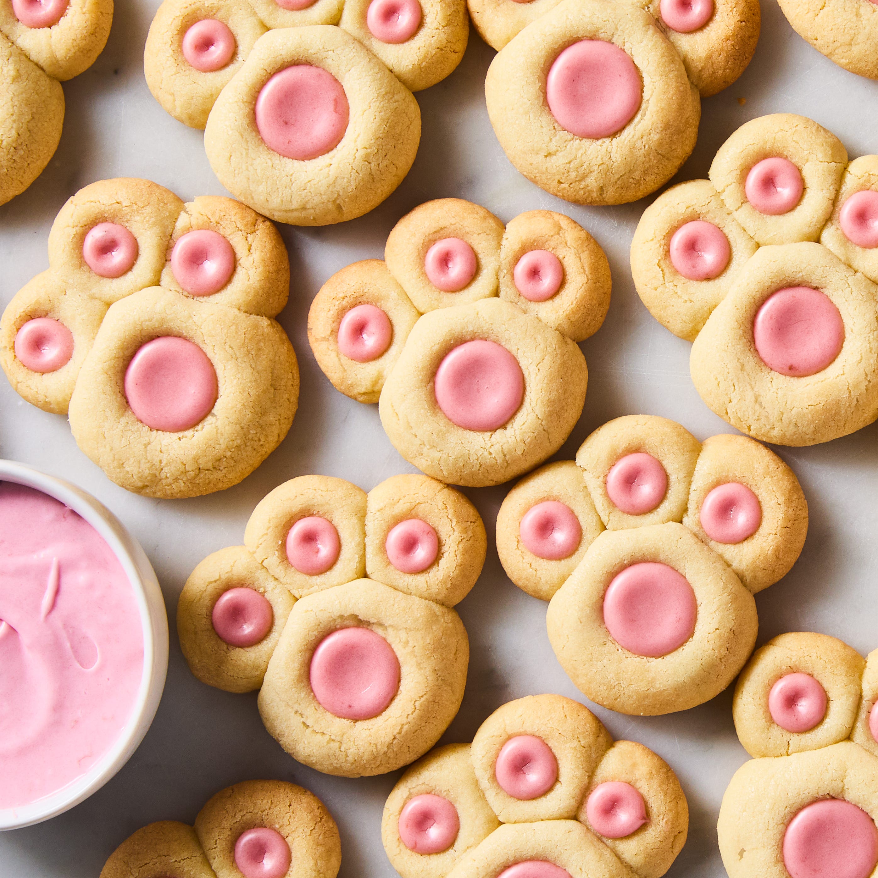 thumbprint cookies shaped like bunny paws
