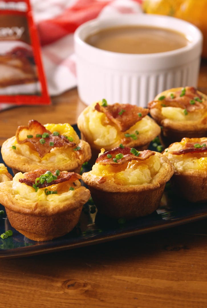Baked Cheesy Mashed Potato Bites - Delish.com baked cheesy mashed potato bites