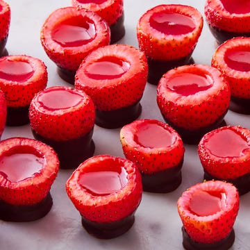Chocolate-Covered Strawberry Jell-O Shots chocolate covered strawberries filled with jell o shots
