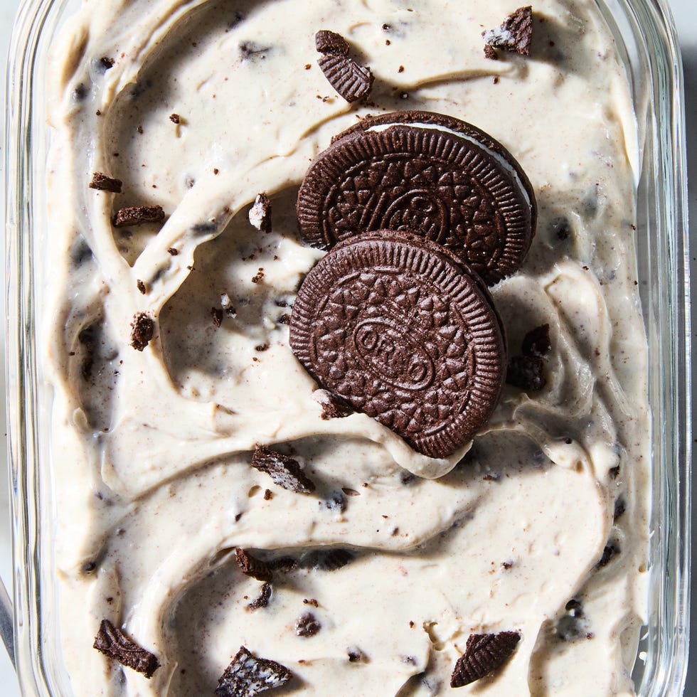 High Protein Cookies & Cream Cheesecake Bowl cookies and cream cheesecake topped with oreos