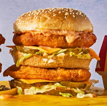 Copycat Chicken Big Mac chicken big mac with pickles, lettuce, and special sauce between buns